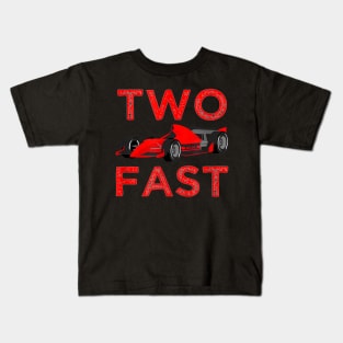 Two Fast Two Year Old Race Car Theme 2nd Birthday Party Kids T-Shirt